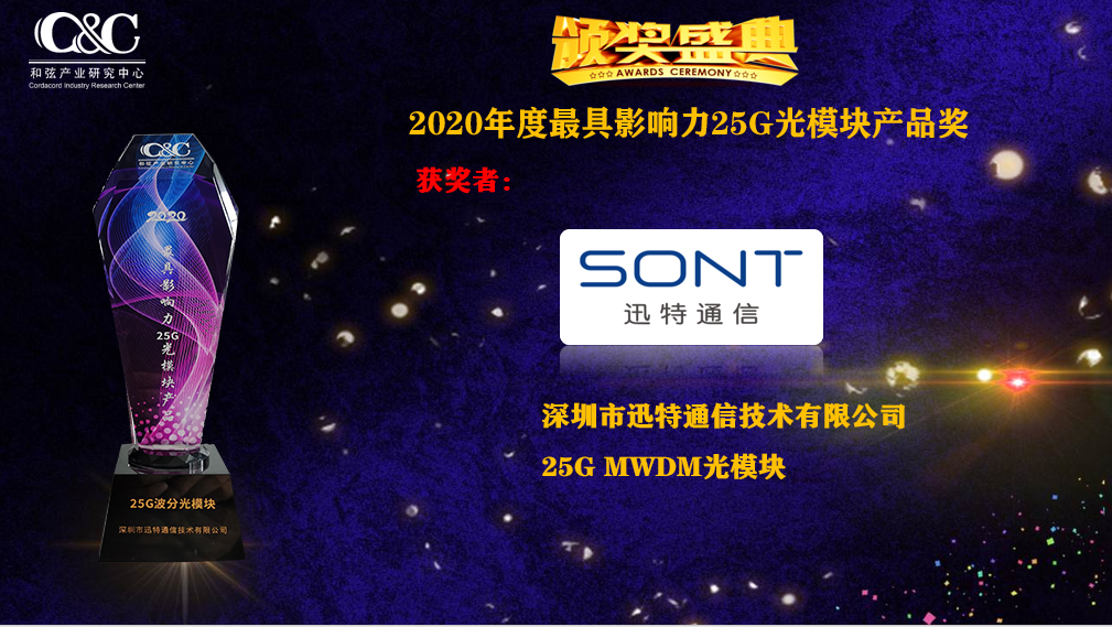 迅特通信荣获年度“最具影响力25G光模块产品”奖项