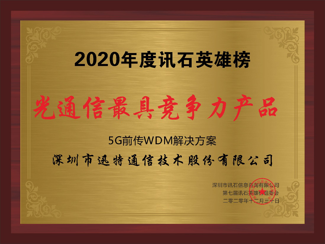 重磅！迅特通信5G前传WDM解决方案荣获 “光通信最具竞争力产品”奖